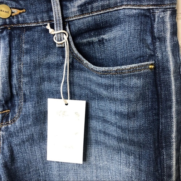 Frame Cleo Tux Stripe Fray Hem Denim Jean Shorts Size 28 Cut Off Shorts … - Picture 8 of 10